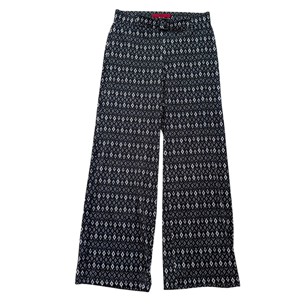 Love Scarlett Wide Leg Pants Womens Medium Black White Geometric Diamond Stretch